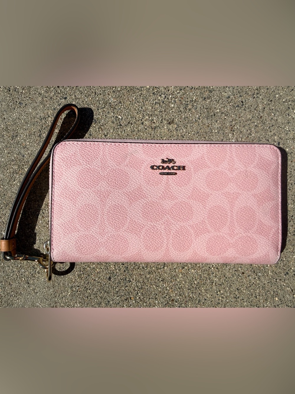 COACH Powder Pink Long Zip Around Wallet Signature Canvas